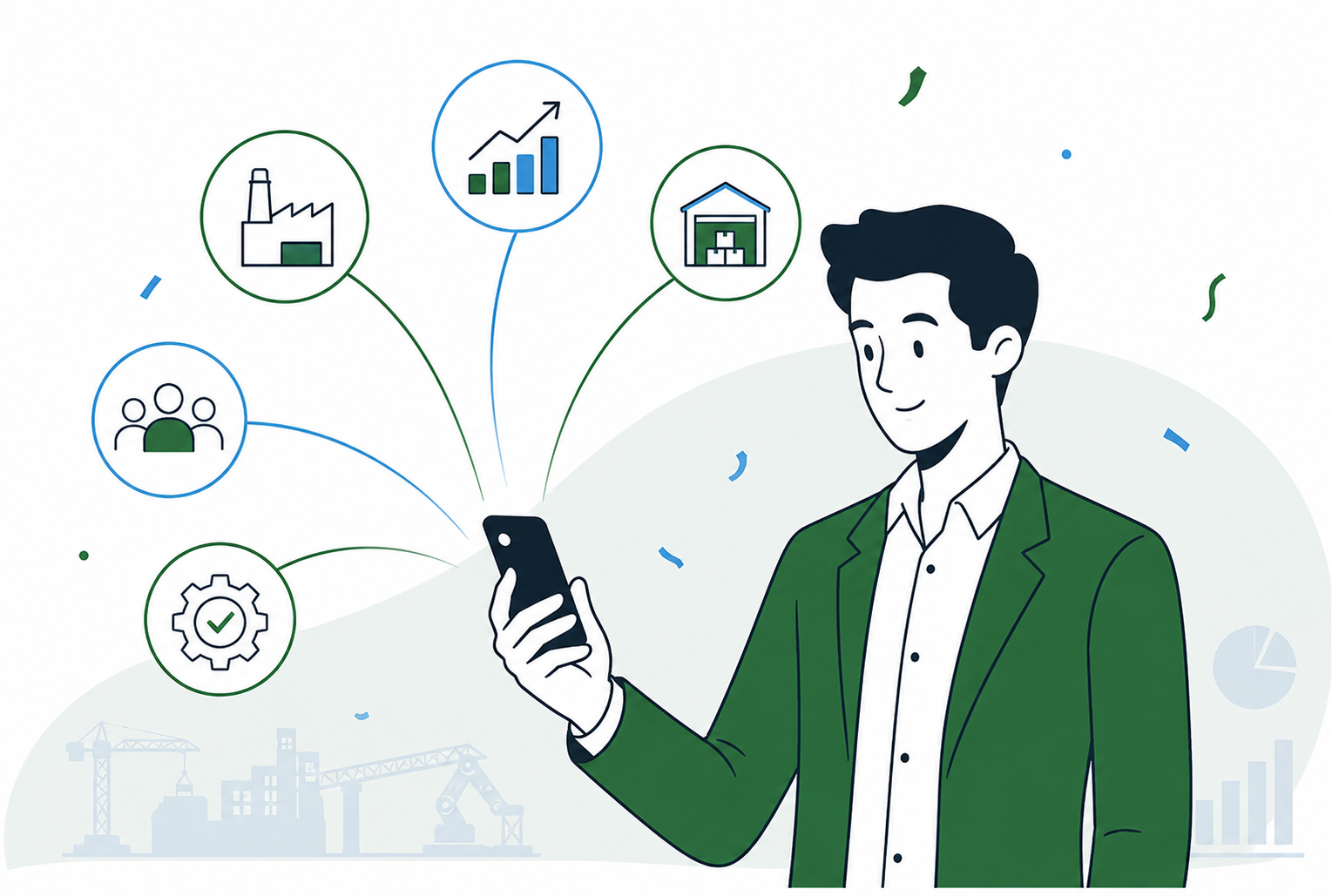 Operations leader tracking plant, warehouse and dispatch metrics from a single connected view on his phone