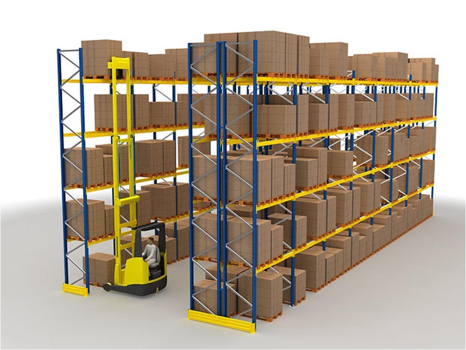 Warehouse pallet racking with forklift