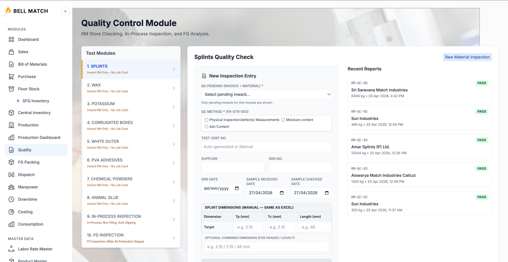 Inward Quality Inspection