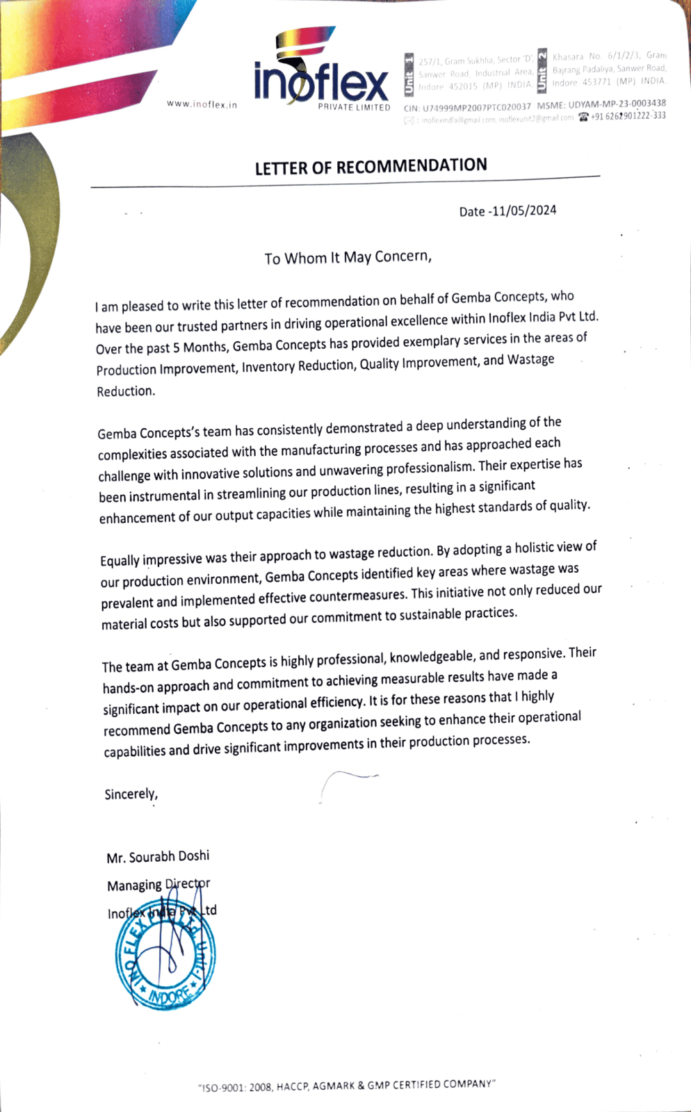 Inoflex Private Ltd- Client Testimonial