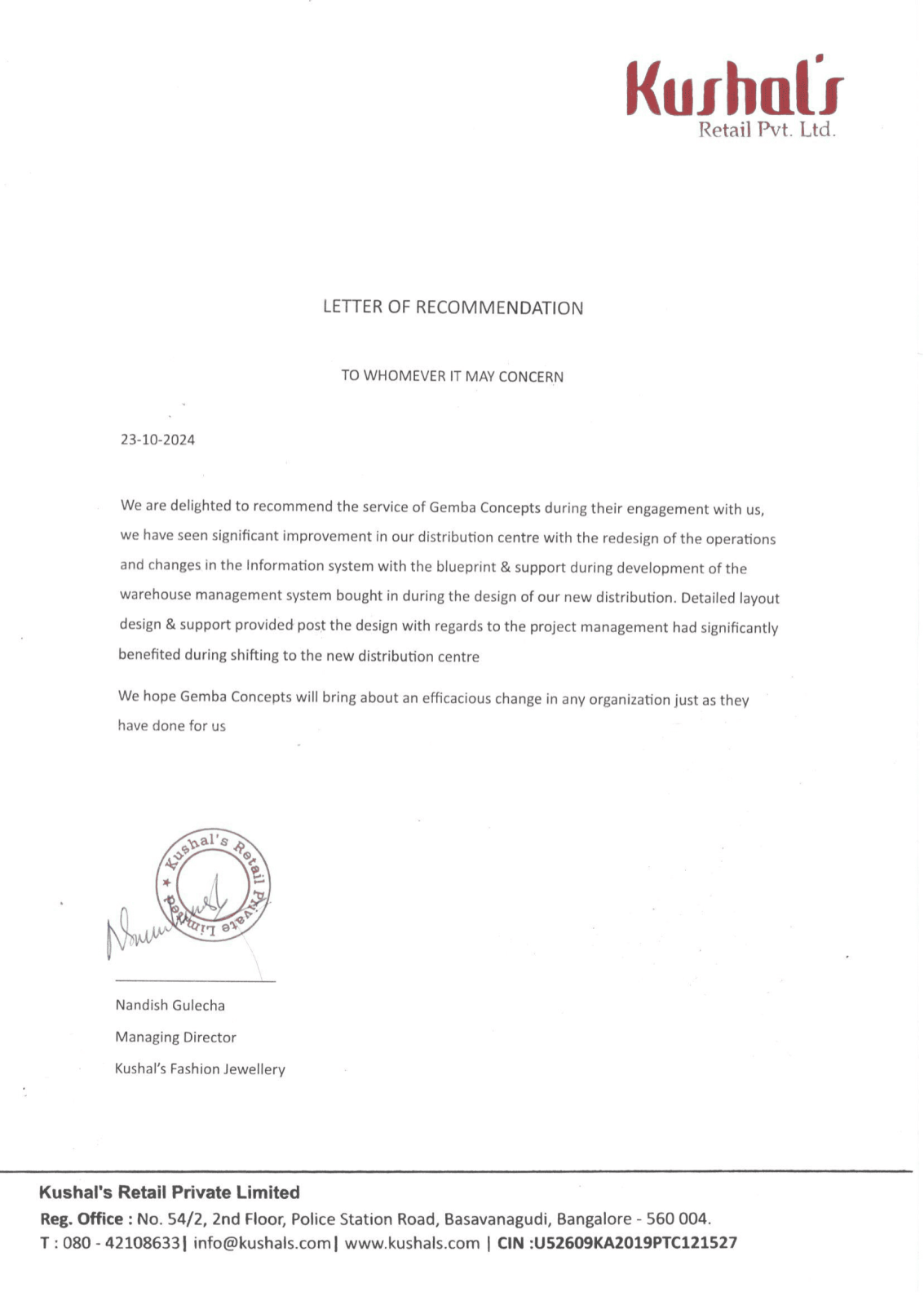 Kushal's Retail Pvt. Ltd.- Client Testimonial