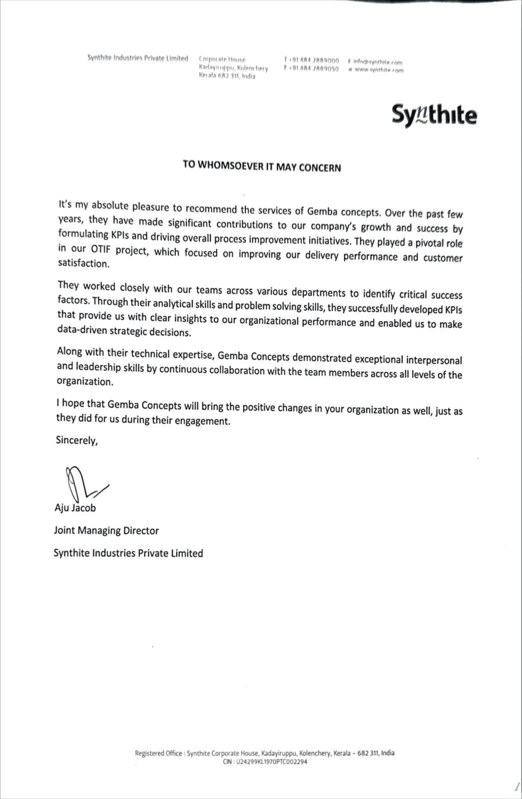 Synthite- Client Testimonial