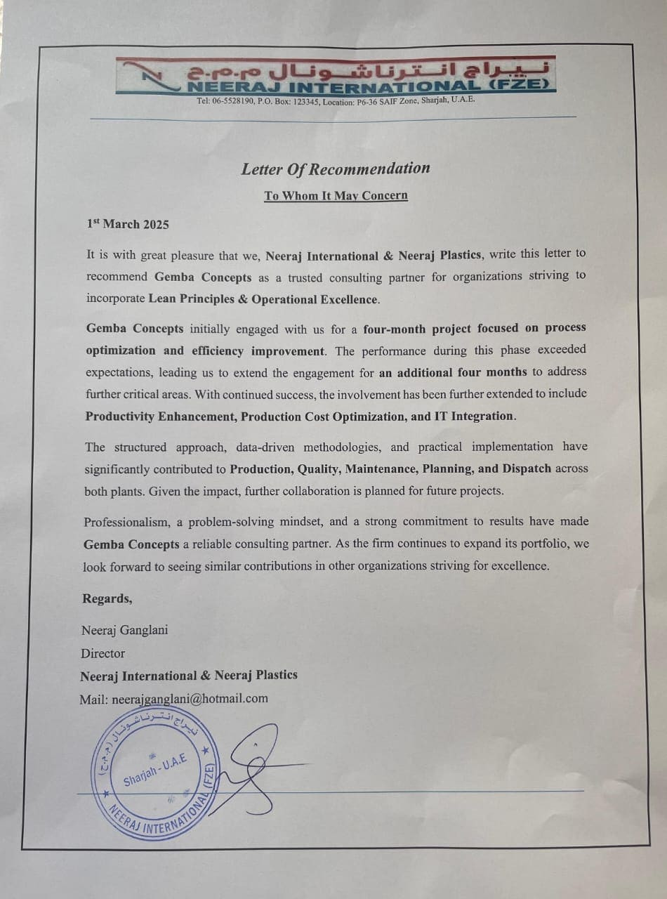 Neeraj International (FZE)- Client Testimonial